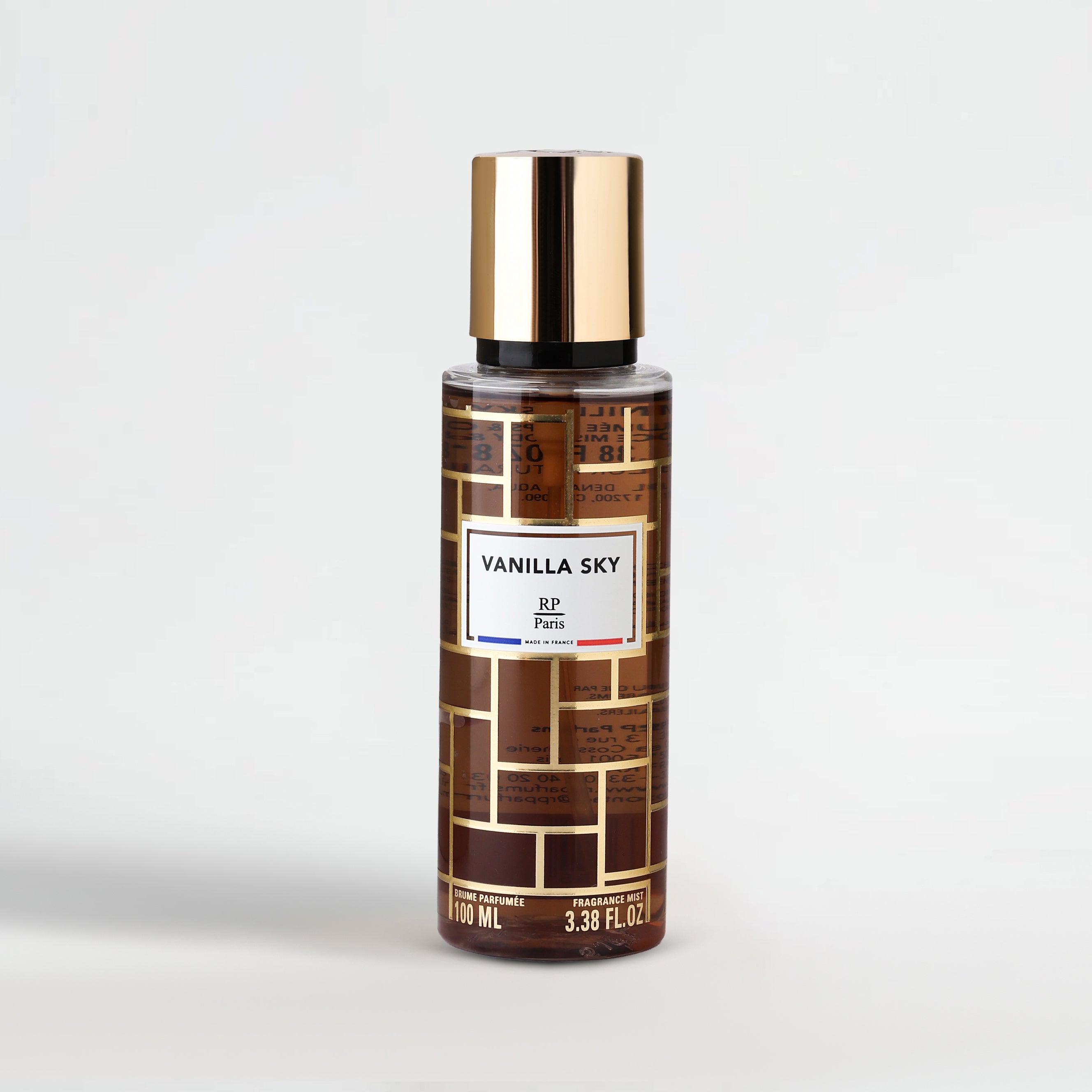 Vanilla Sky perfume bottle with gold cap on a white background