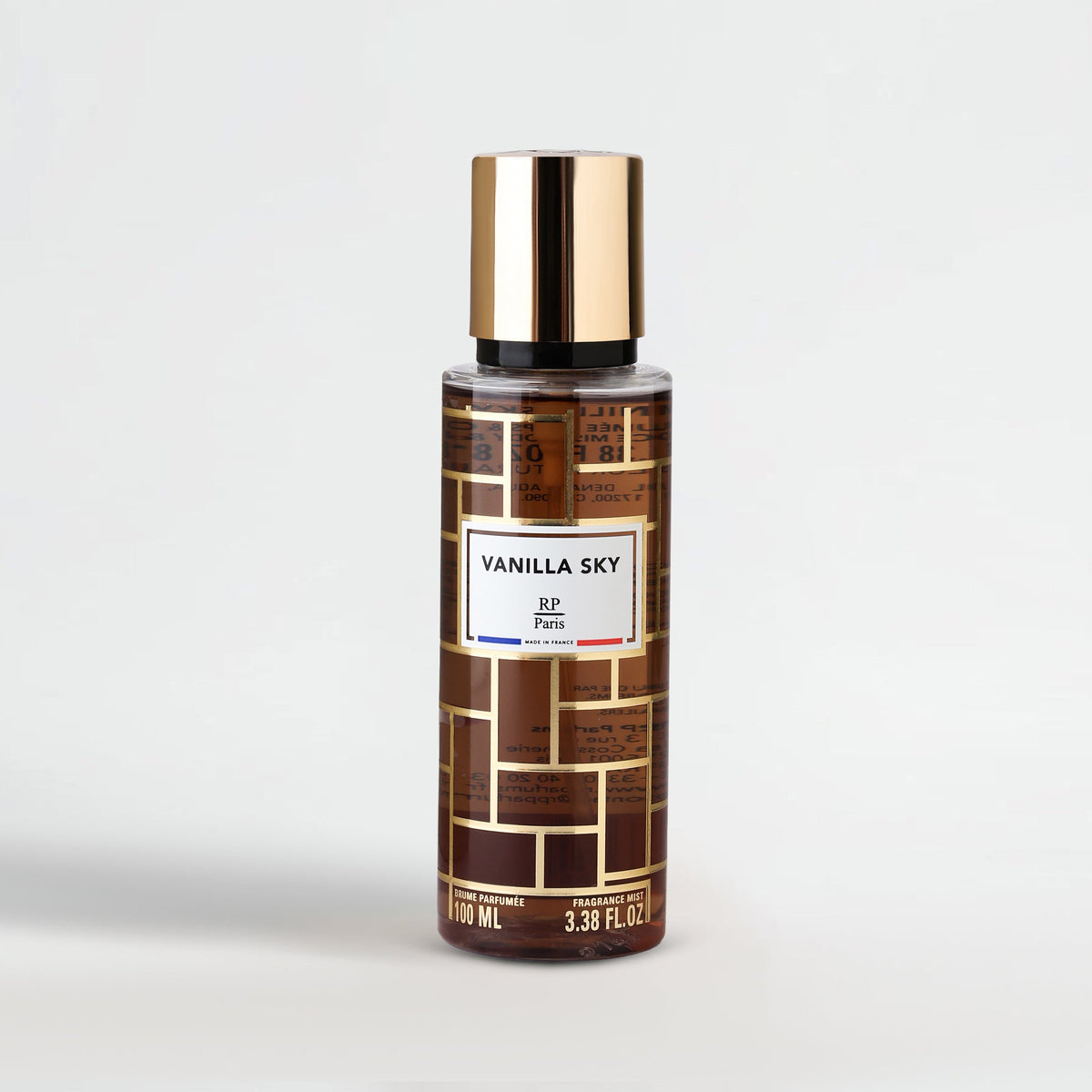 Vanilla Sky perfume bottle with gold cap on a white background