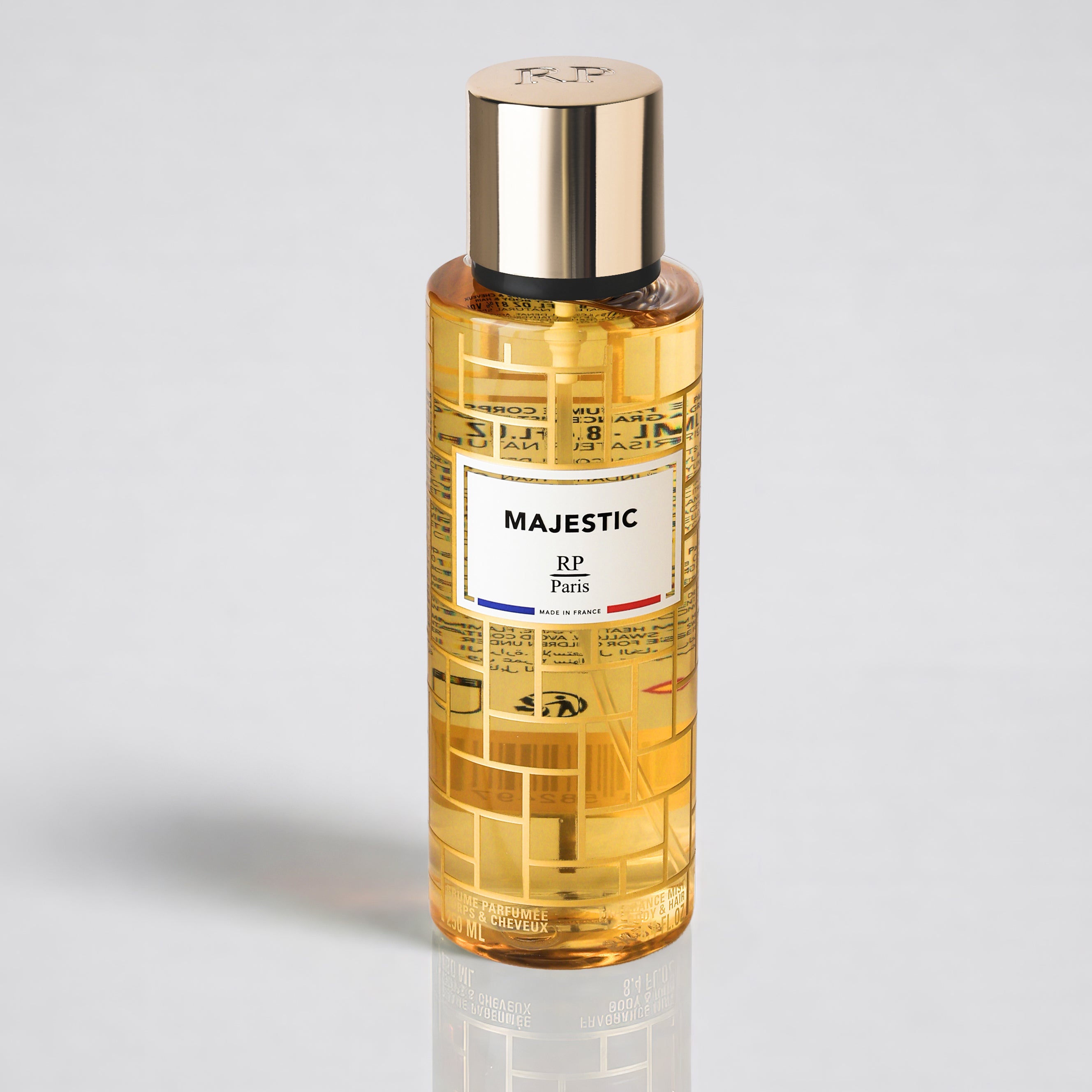 Bottle of 'Majestic' RP Paris on a light gray background