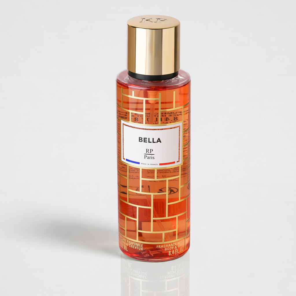 Bella RP Paris perfume bottle on a light gray background
