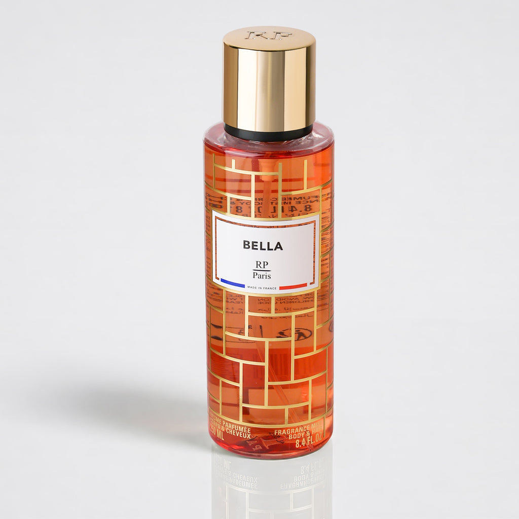 Bella RP Paris perfume bottle on a light gray background