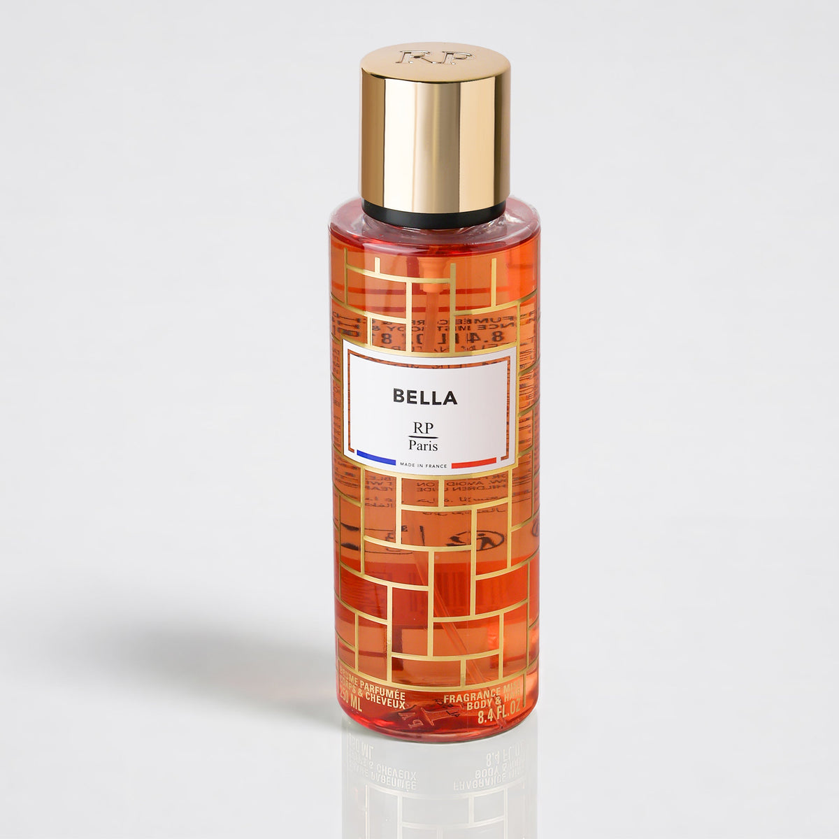 Bella RP Paris perfume bottle on a light gray background