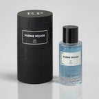 Poème Rouge perfume bottle and packaging on a light gray background