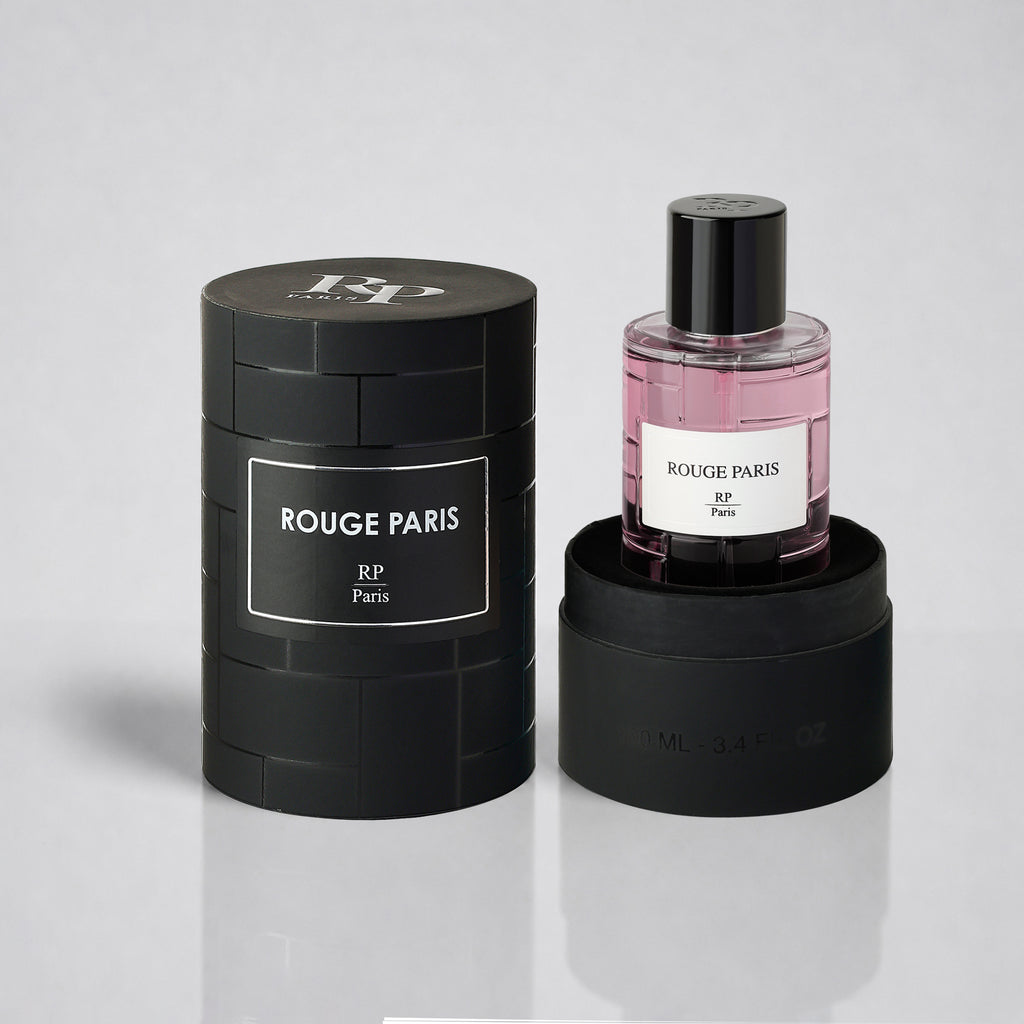 Rouge Paris perfume bottle and packaging on a light gray background