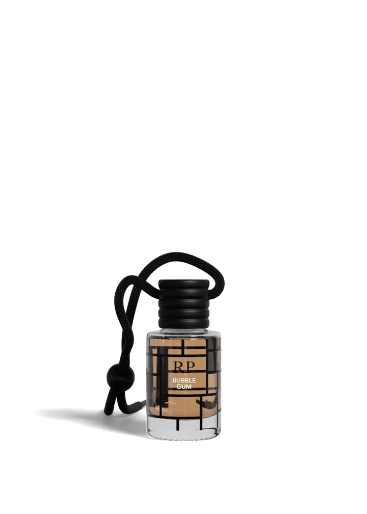 A small clear bottle of RP Bubble Soap with a black cap and black hanging loop, shown on a clean white background.