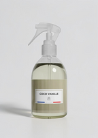 RP PARIS Coco Vanille scented fabric spray in a clear bottle with a minimalist label and trigger sprayer