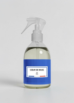 RP PARIS Cœur de Musk scented fabric spray in a clear bottle with a blue label, made in France.