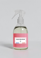 RP PARIS Figues délicieuses scented fabric spray in a clear bottle with a pink label, made in France.