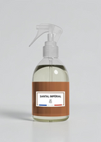 RP PARIS Santal impérial scented fabric spray in a clear bottle with a brown label, made in France.